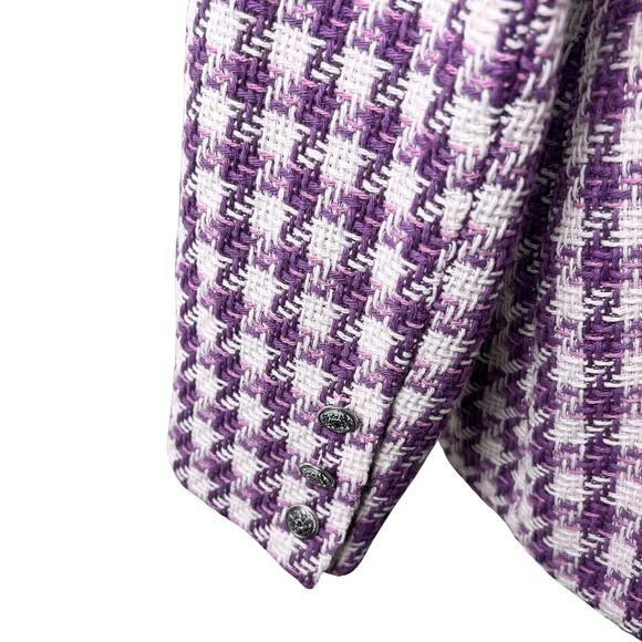 Ellen Tracy Mauve Houndstooth Tweed Blazer Jacket XL Preppy Old Money Coquette - Picture 8 of 11